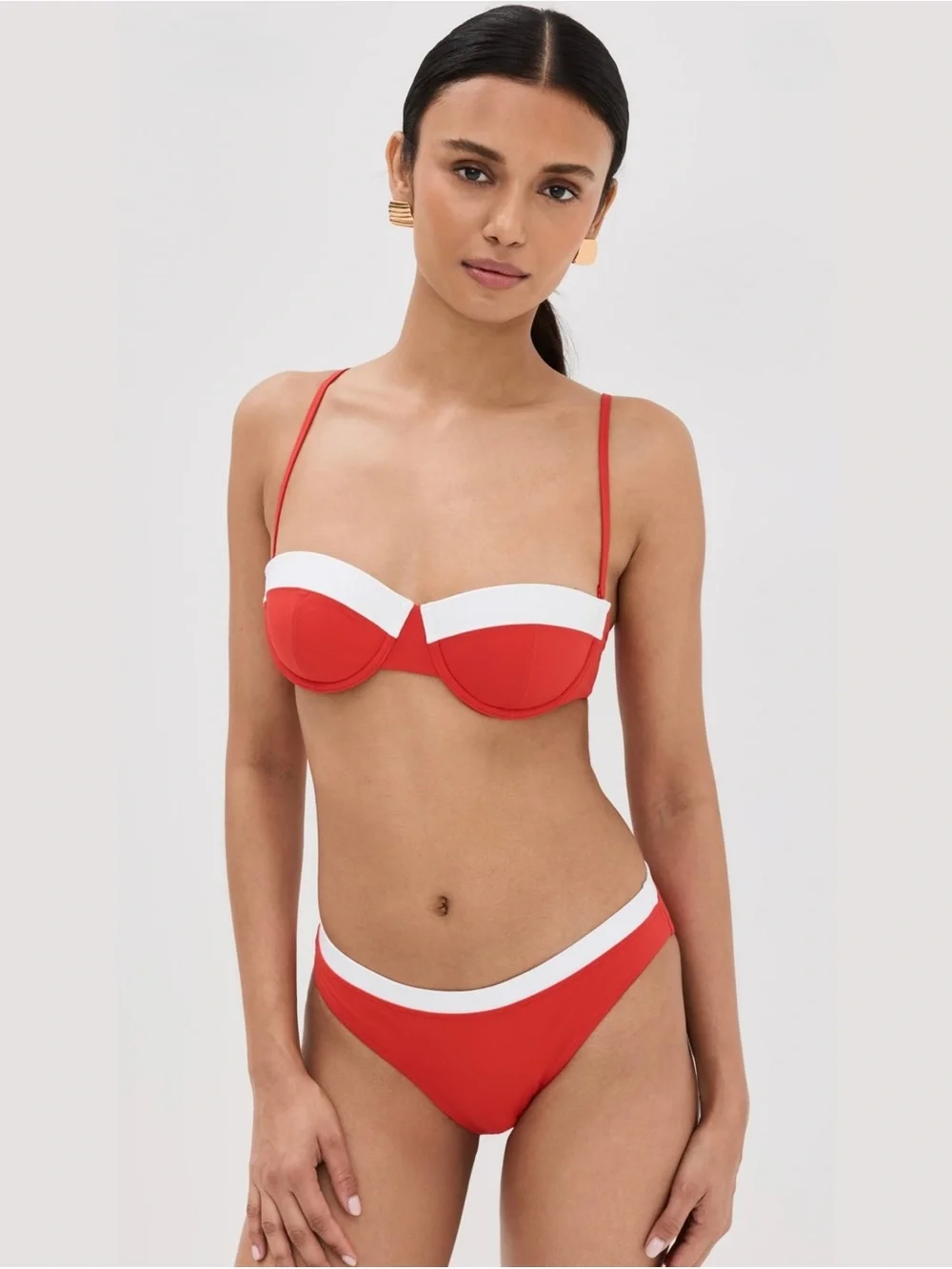 Staud Jo Balconette Bikini Top & Gemma Bikini Bottoms Set (Red/White)